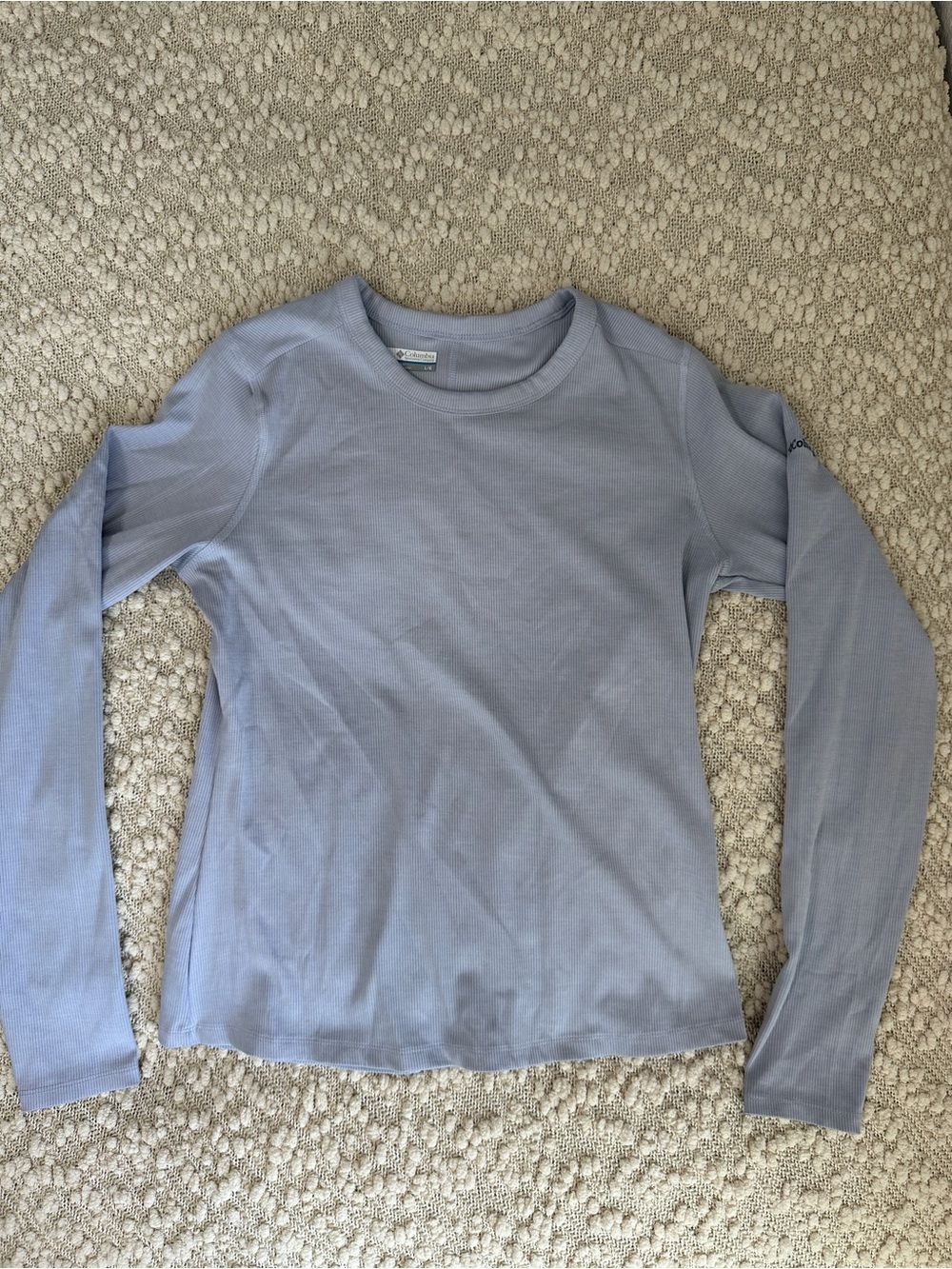 Columbia Womens Boundless Days Knit Crew Long Sleeve Shirt Gray Sz L Thumbholes
